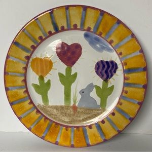 Bunny Plate Art Pottery Hand Painted Signed Julia Easter Baby Dinnerware New